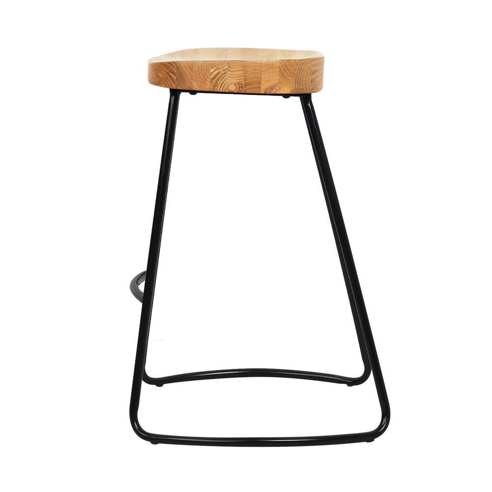 Artiss Set of 2 Elm Wood Backless Bar Stools featuring black legs and light wooden seats, designed for modern industrial interiors.